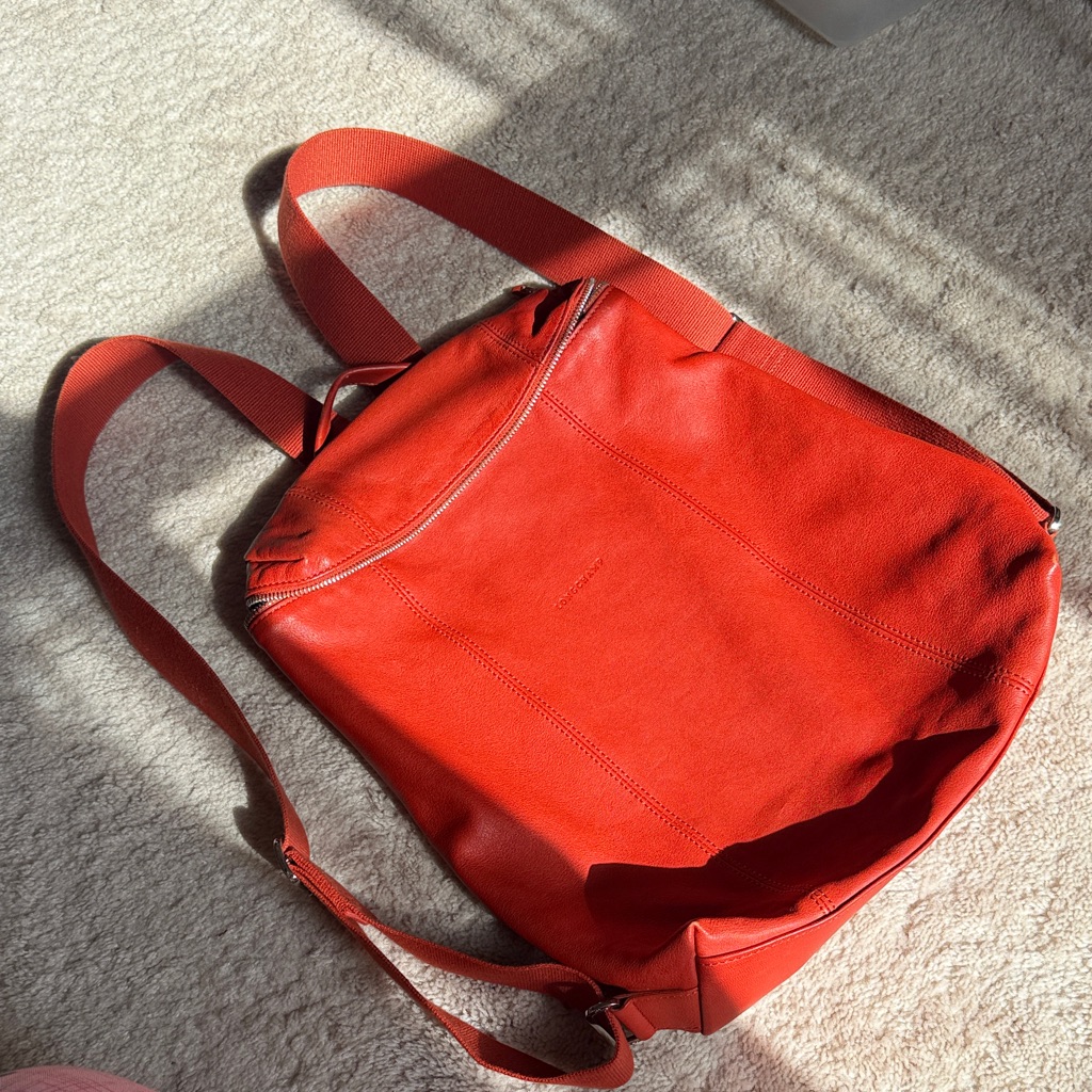 Longchamp Rare Red Orange Leather Backpack